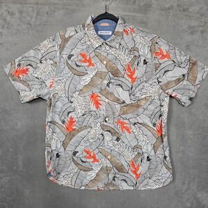 Tommy Bahama shirt Men's Large Camo Treasure Camp Shirt Poinciana floral orange